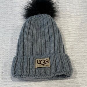 UGG Kids Gray Knit Hat with Black Pom